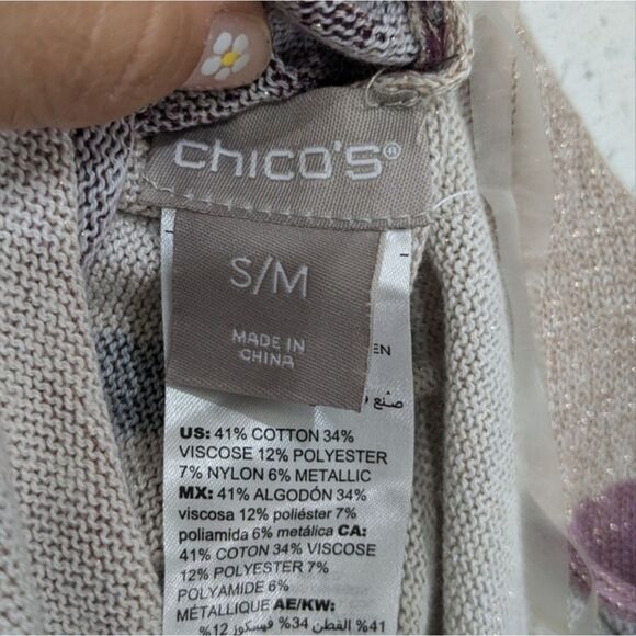 Chico's Woman Shine Plaid Poncho Pink Brown Patchwork Metallic Threads Fall S/M - Picture 2 of 9